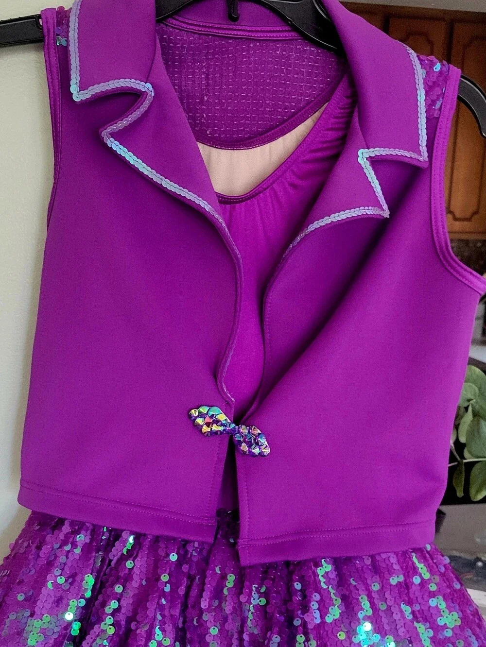 Kids Purple Sequin Costume with  Hair Bow